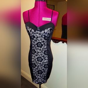 Shirley Bodycon Black Cocktail Dress with Lace - Size Med. - Adjustable Straps